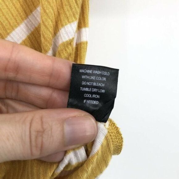 Fashion Nova Cropped Knit Top Mustard Yellow & White Stripe Knot Front Size L - Picture 9 of 15